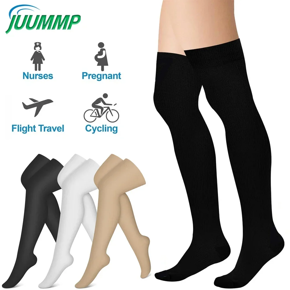 1Pair  Thigh High Compression Stockings 20-30 MmHg, Closed Toe Socks for Women & Men