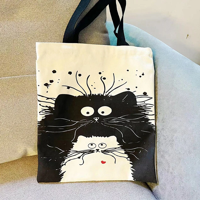 Canvas Bag High-Definition Digital Printed Shopping Bag Cat Pattern Environmentally Friendly And Portable Linen Bag