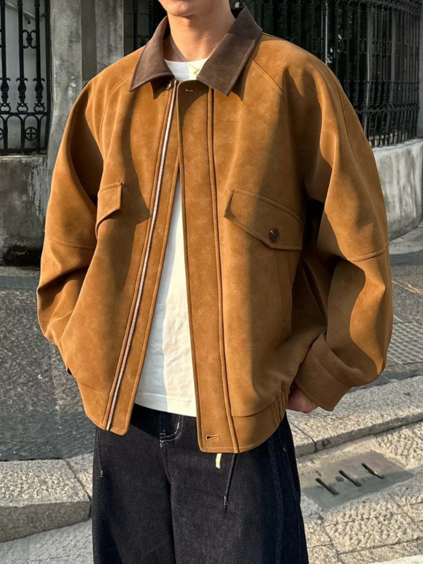 

Янтарное свечение, осенняя новая модная мужская верхняя одежда с джатовым воротником, универсальная модная молодежная повседневная одежда-стойка с длинной молнией све