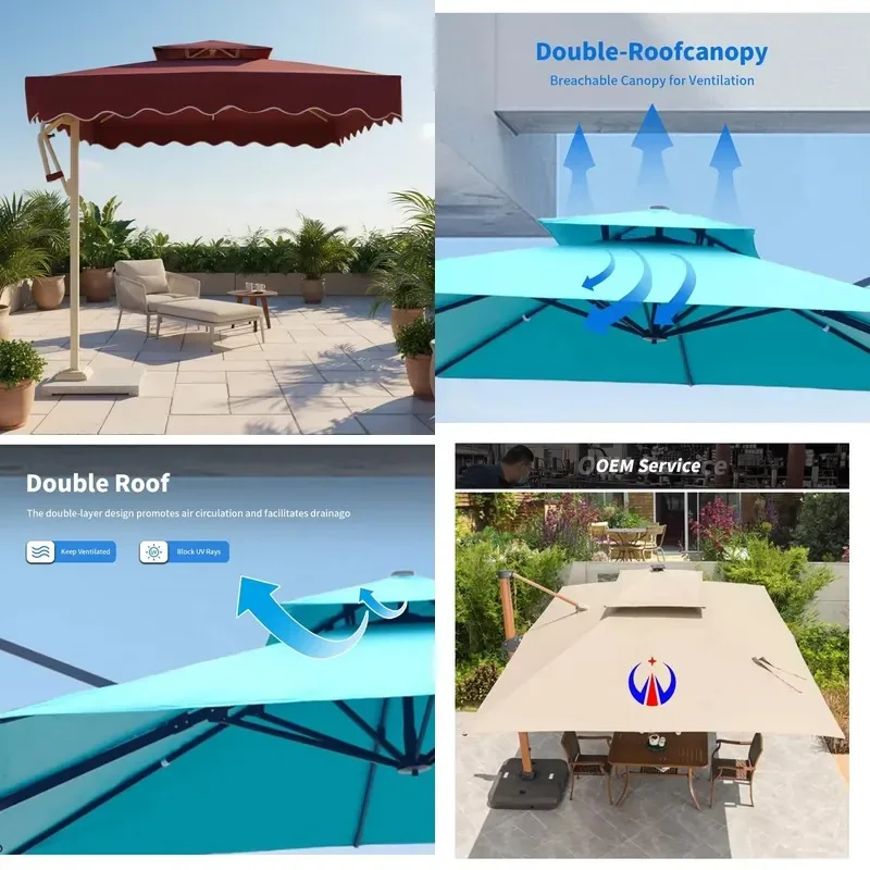 Large Modern Folding Garden Umbrella 3m Awning Outdoor Parasol for Patio Parties