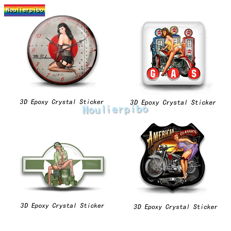 3D Stereo Personality Dome Car Sticker Retro Spark Plug Pinup Girl Bigger Sparks PVC Car Motorcycle Racing Helmet Vinyl Decal