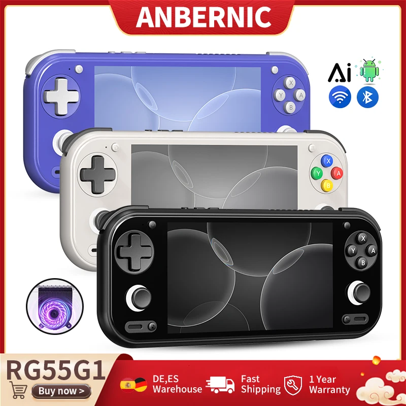 Console di gioco portatile Android Anbernic RG 55G1, schermo IPS touch da 5,5 pollici, joystick 3D Hall, batteria da 6000 mAh, RG55G1, lettore di videogiochi retrò, supporta il multiplayer online