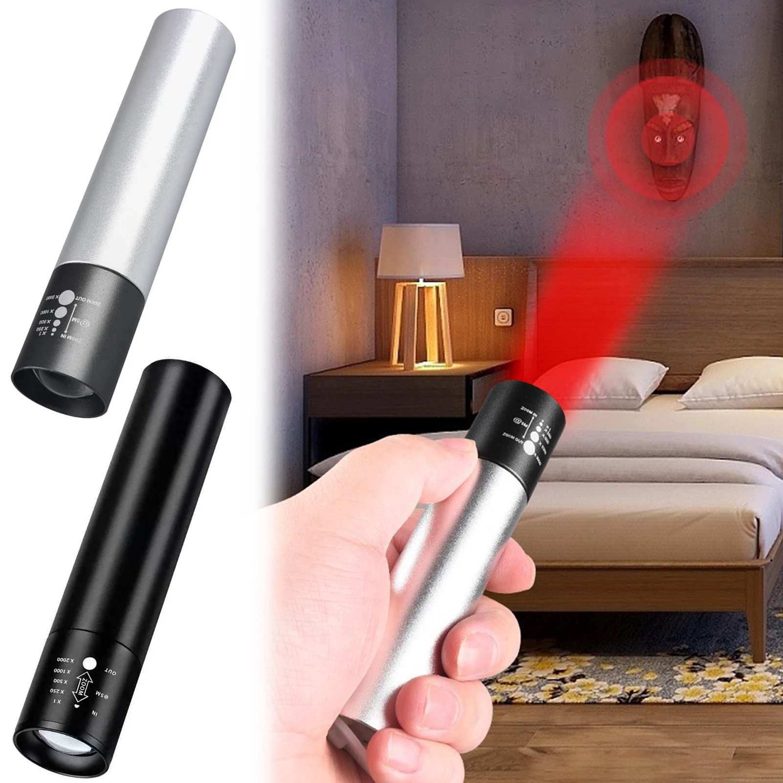 3 Modes High Power Red Led Flashlight Zoomable Night Observation Skin Red Light Face Therapy Pen Hotel Hiddens Camera Detector