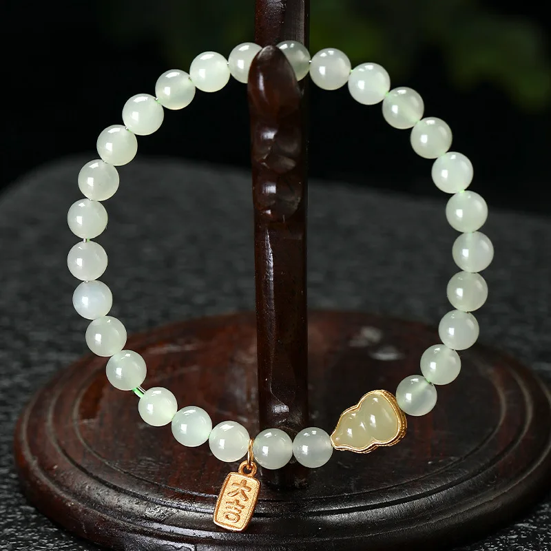 Authentic Hetian Jade For Women Good Luck New Chinese Style Gourd Bracelet Fish Tail Pendant Zodiac Year Gift HandString