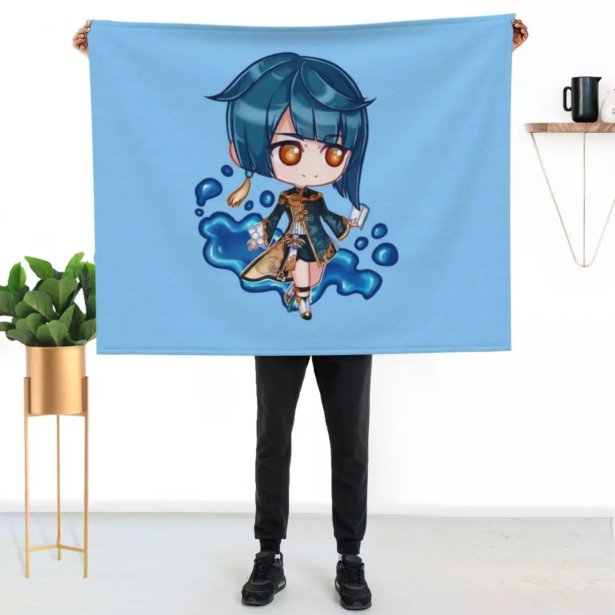 

Xingqiu chibi Throw Blanket Fluffy Cozy Throw Blanket for Home Decor