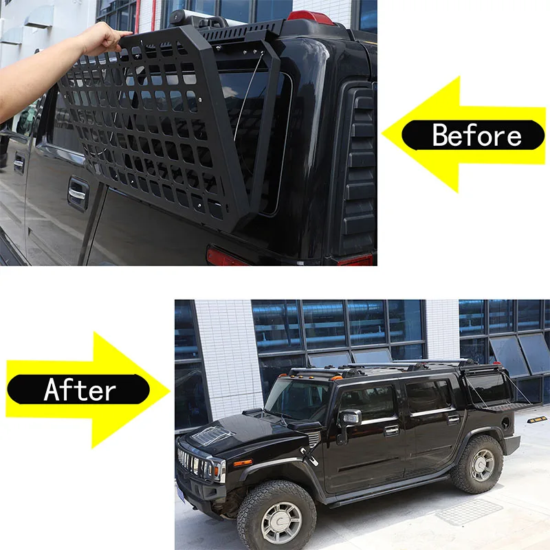For Hummer H2 03-09 Aluminum Alloy Black Car Rear Window Glass Folding Storage Shelf Tailgate Table Armor Shelf Car Accessories