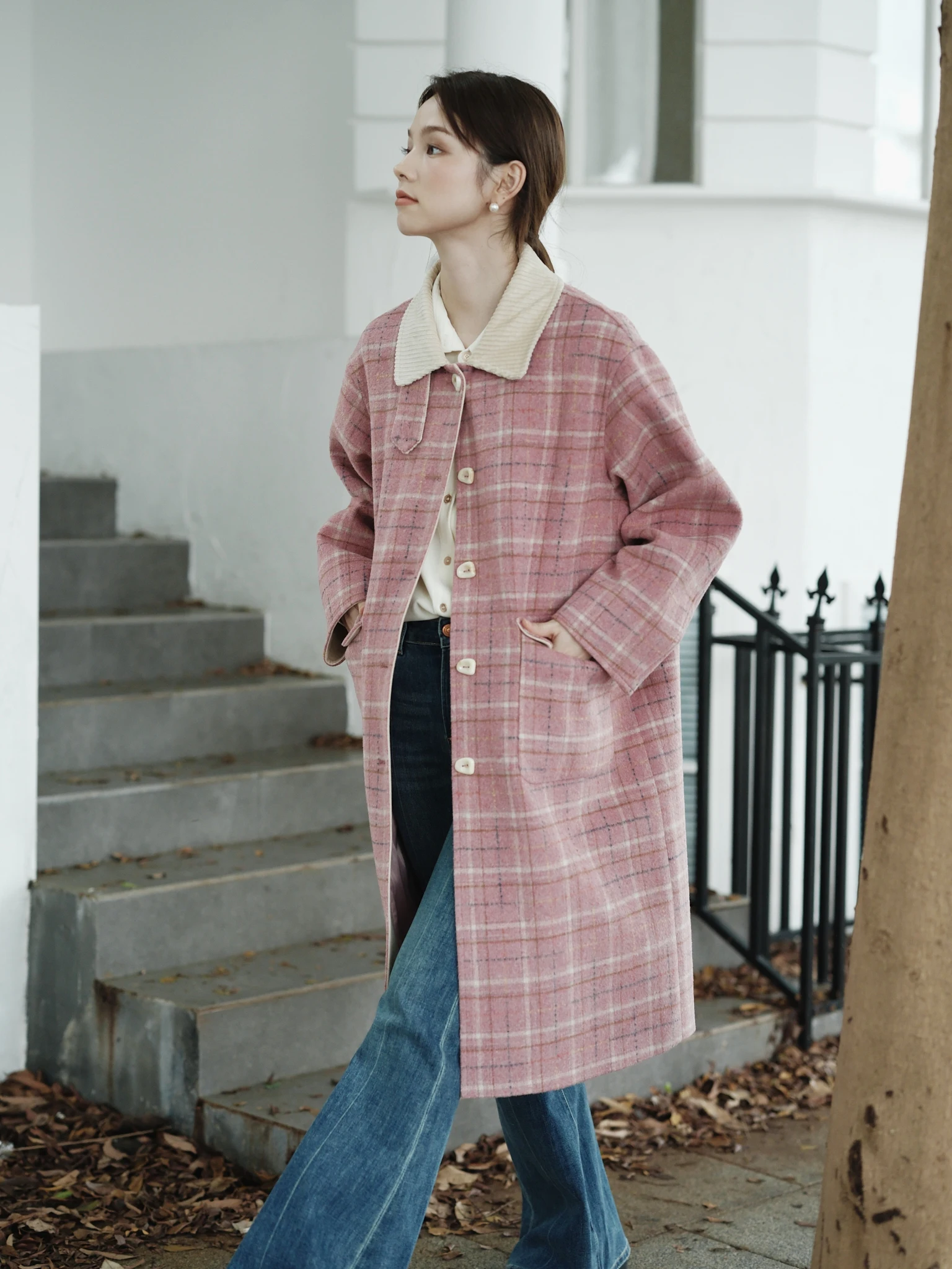 

MIXABO Anti-Aging Pink Cheered Woolen Coat Women's Long Winter Turn-down Collar eep Woolen Outerwear Faionable Commute ...