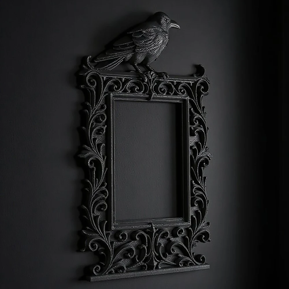 1 Piece of Gothic Crow Decorative Photo Frame, Black Carved Border