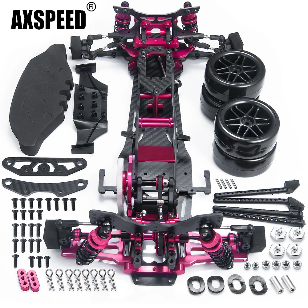 AXSPEED Metalowo-węglowo-plastikowy Zestaw Ramy, Felgi, Amortyzatory do Sakura D5 MR 1/10 RC Drift Car Truck Model Części