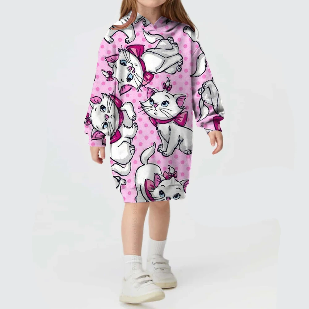 

Новинка 2023, весенняя повседневная спортивная толстовка с капюшоном с принтом Мэри и кота Диснея для девочек, уличное платье-свитер с героями мультфильмов, детская одежда