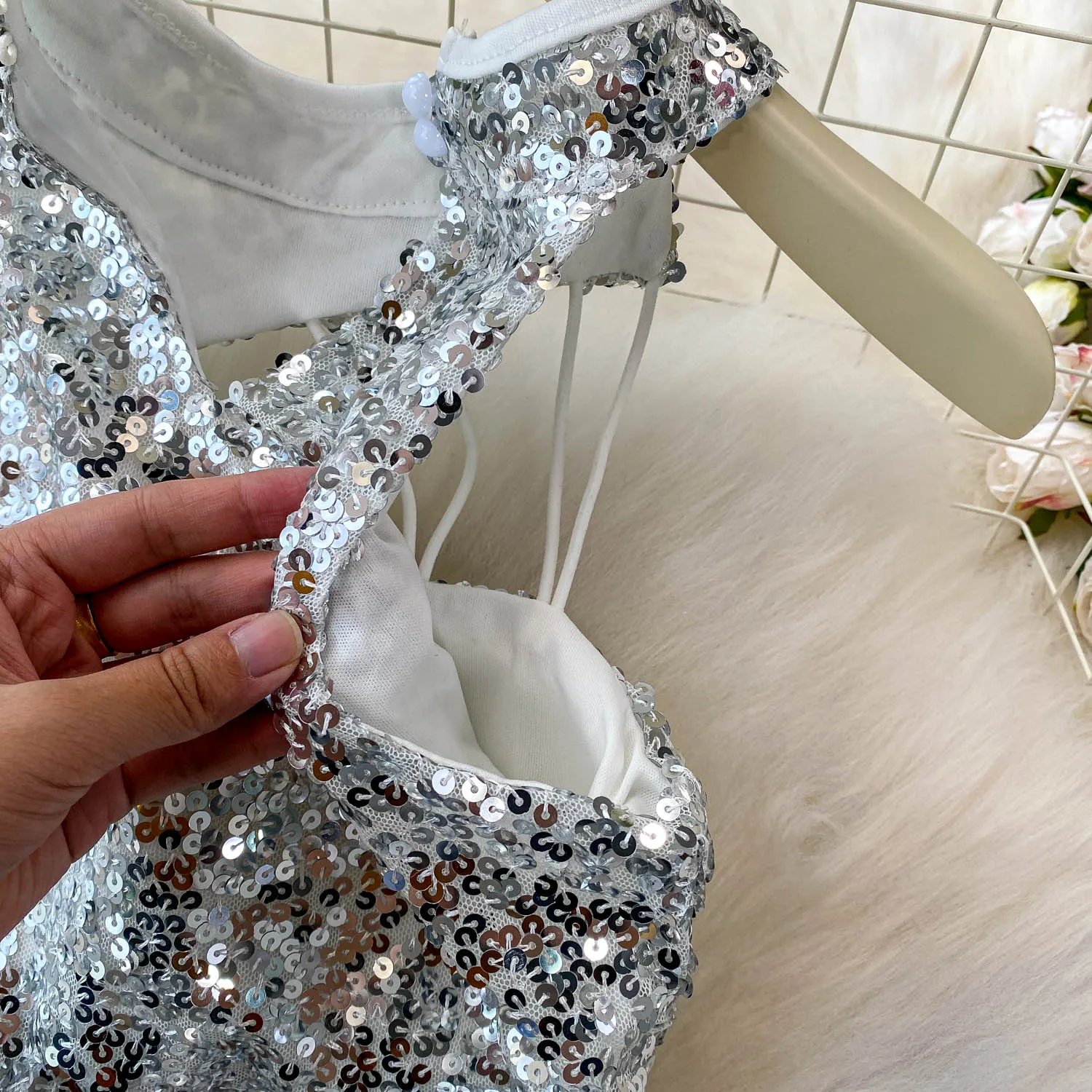 Chic vintage sequin hollow out Elegant Fairy korean fashion women clothing ceremony dresses mini dress