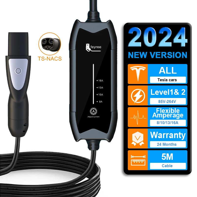 Feyree Portable EV Charger 3.5KW Charging Station 16A Adjustable Current Fast Charging with NACS Plug Compatible for Tesla Cars