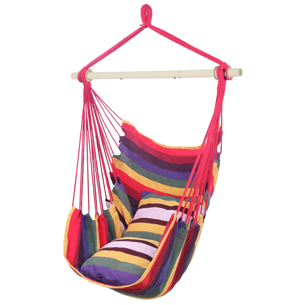 

Distinctive Cotton Canvas Hanging Rope Chair with Pillows Rainbow