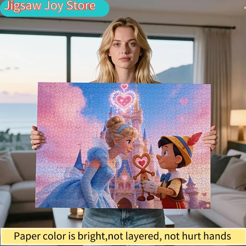 

2D Flat, 1000pcs Disney Princess Puzzle | Cinderella, Pinocchio, Fairy Tale, Valentine'S Day Themes, Collectible Cartoon Art f