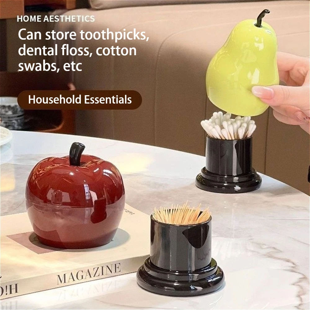Cartoon Apple Toothpick Holder Creative Toothpick Dispenser Luxury Cotton Swab Box Dental Floss Organizer for Home