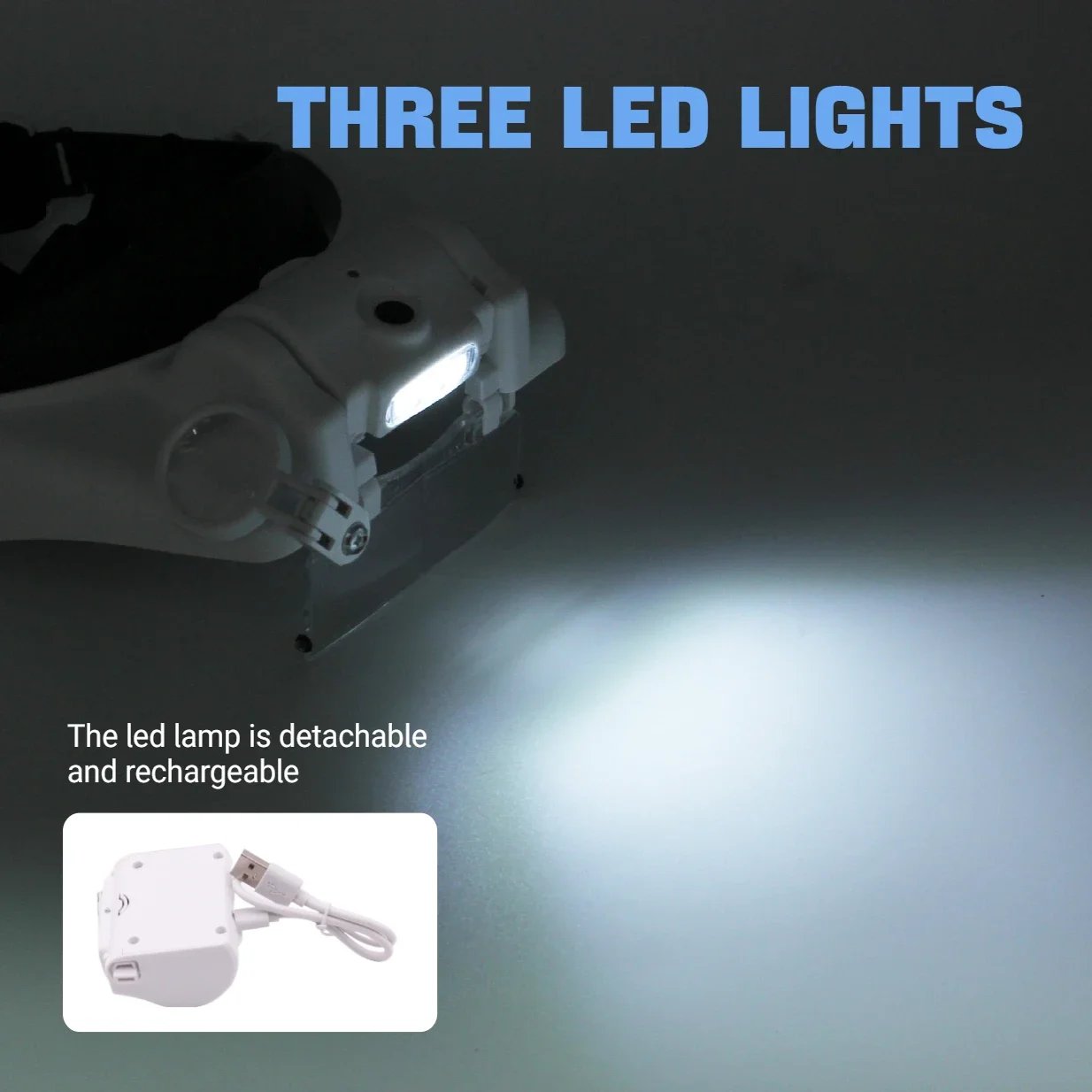 Adjustable Headwear Rechargeable Illuminated Magnifier With 1.5x-8x Interchangeable Lens For Precision Repair And Soldering Task
