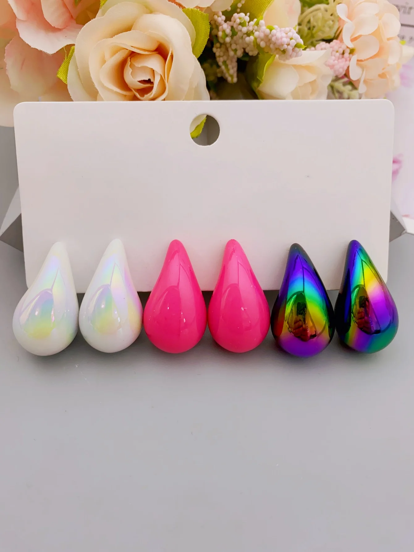 Set of 3 Pairs of Water Drop Stud Earrings in Different Colors for Women earrings for women