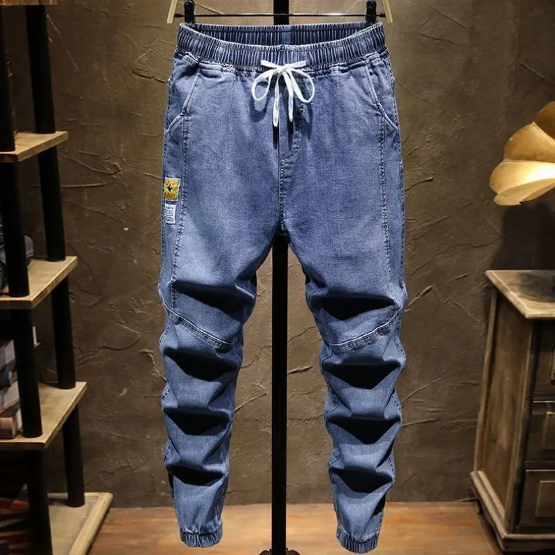 Spring Autumn Cargo Jeans Men Y2k Baggy Jeans Streetwear Hip Hop Trouser Elastic Waist Pockets Casual Denim Pants Men Clothing