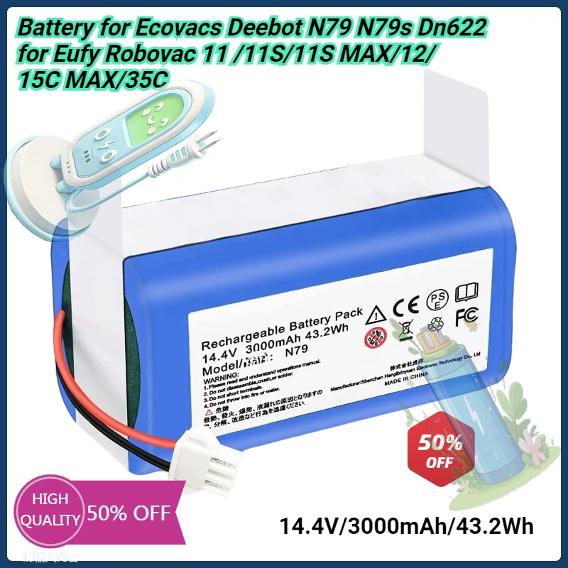14.4V 3000mAh Lithium Battery for Ecovacs Deebot N79 N79s Dn 622 Eufy Robovac Pilas 11 /11S/11S MAX/12/ 15C MAX/35C DEEBOT N79S
