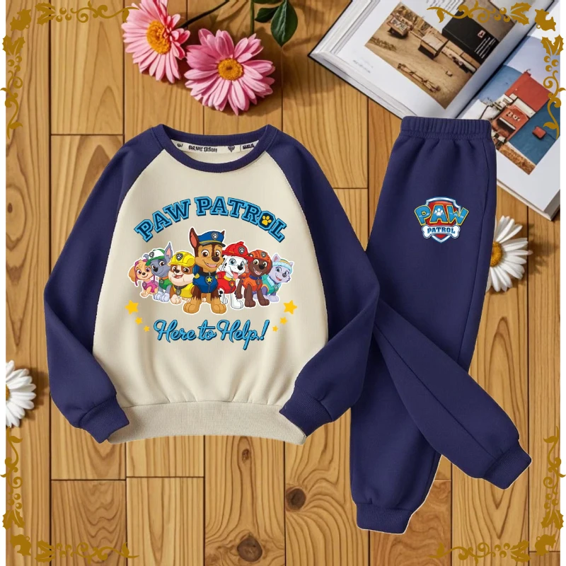 2026 New Paw Patrol Kids Raglan Sweatshirt 2‑Piece Set, Color Block Cartoon Tracksuit for Boys Girls Spring Autumn