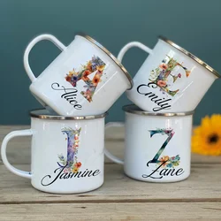 Nome inicial floral personalizado Cup, placa de identificação personalizada, chá, café, caneca de chocolate quente, noiva, dama de honra, presente do dia das mães