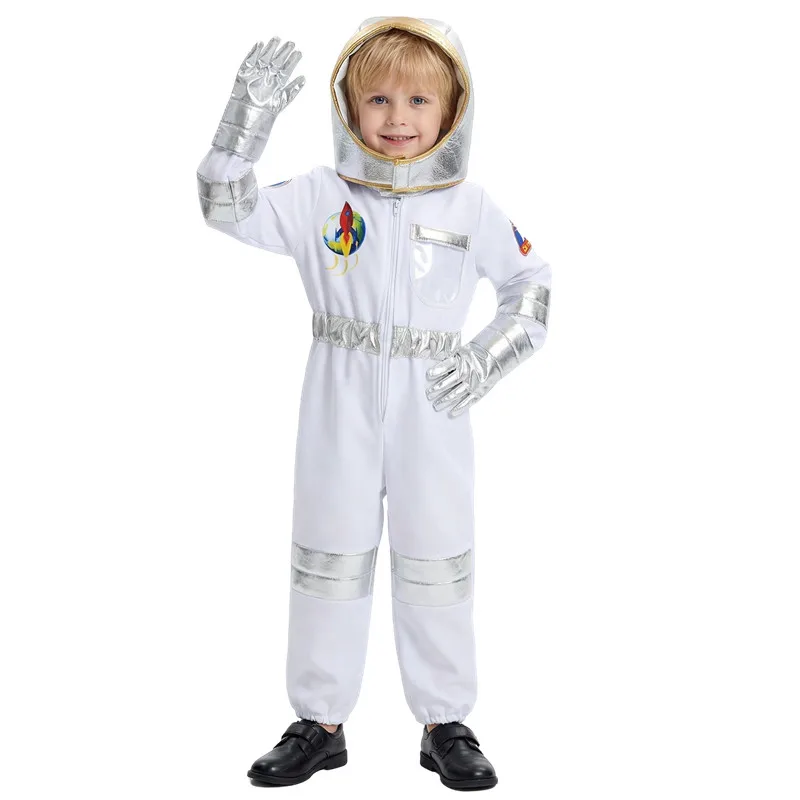 

Детский костюм космонавта, комбинезон космонавта на Хэллоуин, наряд для косплея для школьного выступления, для мальчиков и девочек, шляпа и перчатки