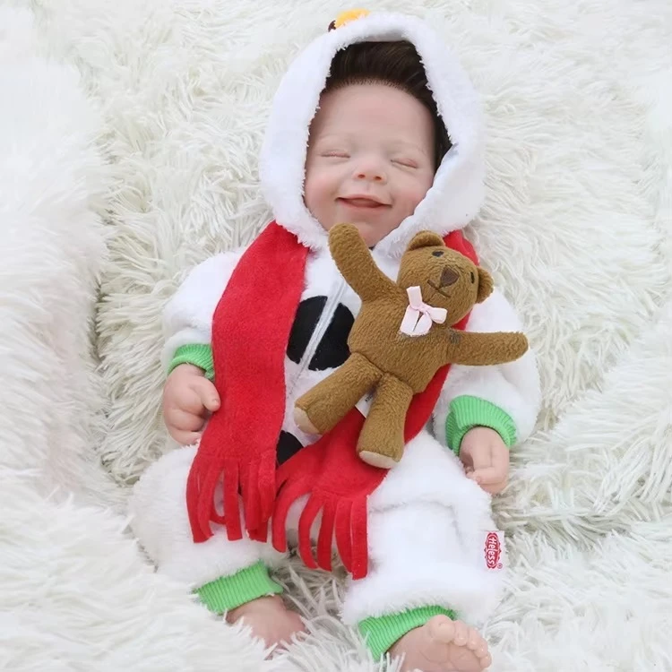 40CM Popular April Soft Solid Silicone Reborn Baby Dolls Handmade Lifelike Bebe Reborn DIY Reborn Dolls with Cute Penguin Suit