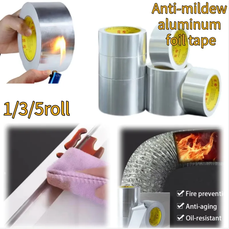 1/3/5roll Anti-mildew Aluminum Foil Tape 13M High Temperature Resistant Pipe Repair Tape Hand-tearable Waterproof Oil-proof Tape