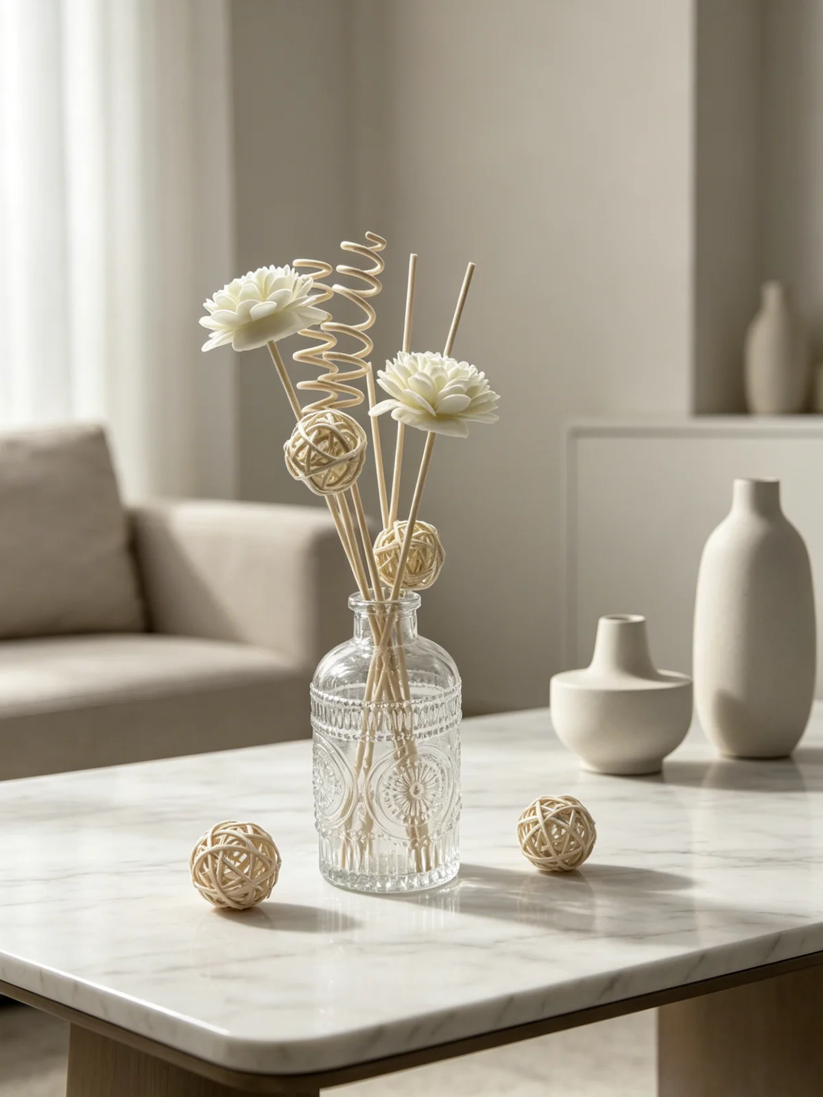 diy diffuser sticks set, artificial flower reed diffuser, wooden bead aroma sticks, spiral rattan diffuser, home fragrance decor
