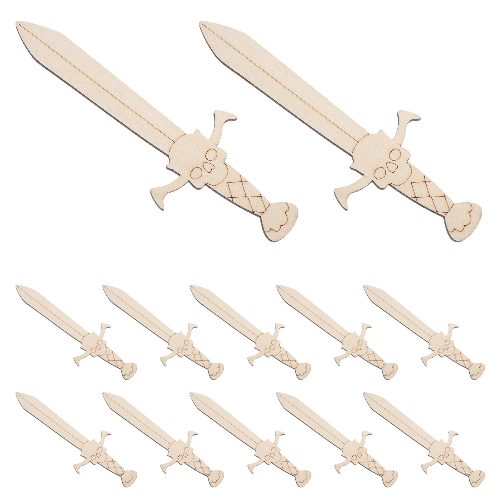 

20pcs Wooden Swords Craft Cutouts Pirate Accessories Diy Kit Paintable Wooden Shapes Unfinished Slices Wood Craft Supplies For