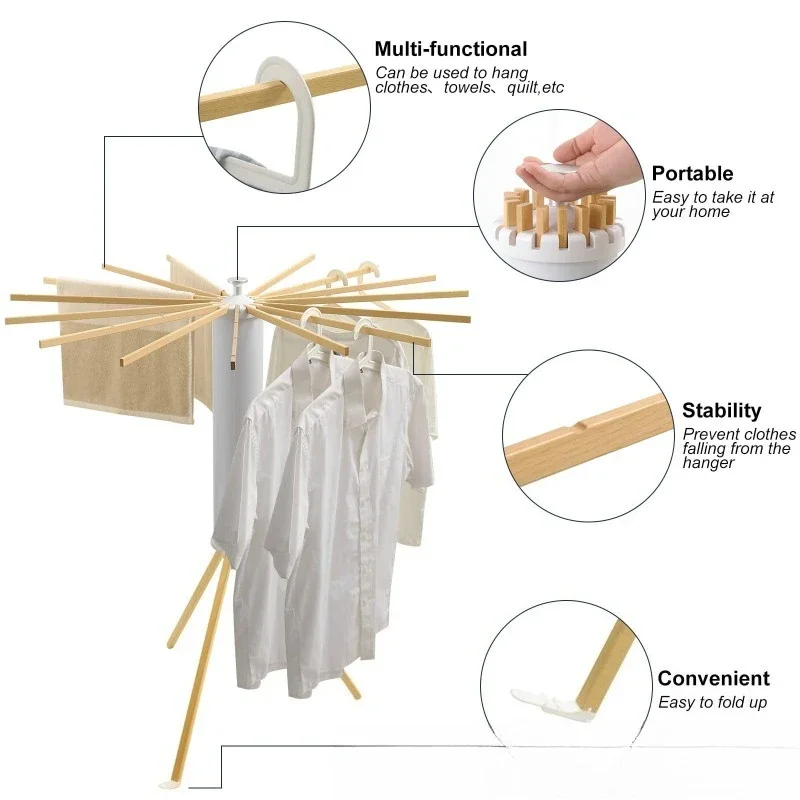 Clothes drying rack Wooden Laundry drying rack saves space