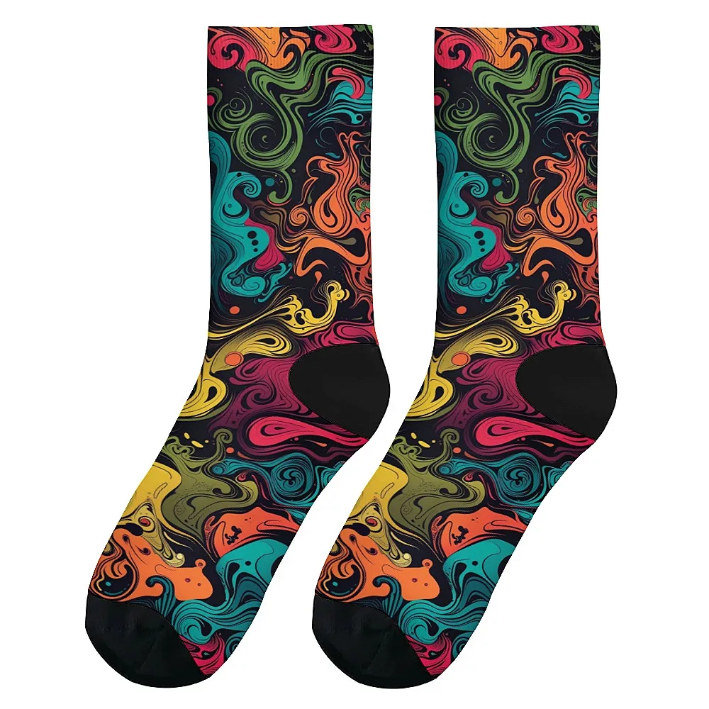 Abstract Fluid retro art men's socks, novelty crew socks, comfortable and breathable, hip hop casual trend sports, men's gifts