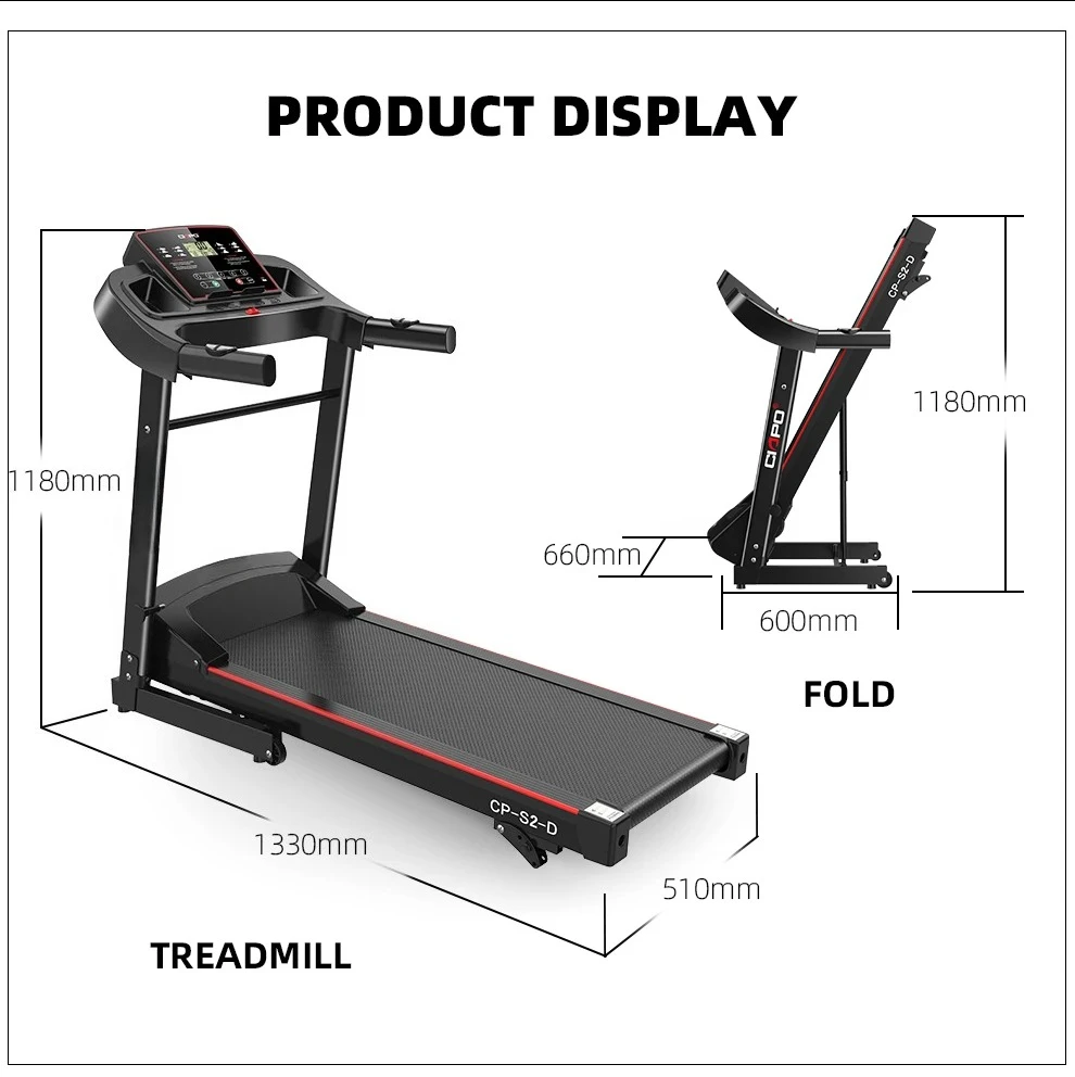 Home Treadmill with 2.0HP DC Motor 3.5inch LED Screen 400*1100mm Running Area and 3 Levels Manual Incline
