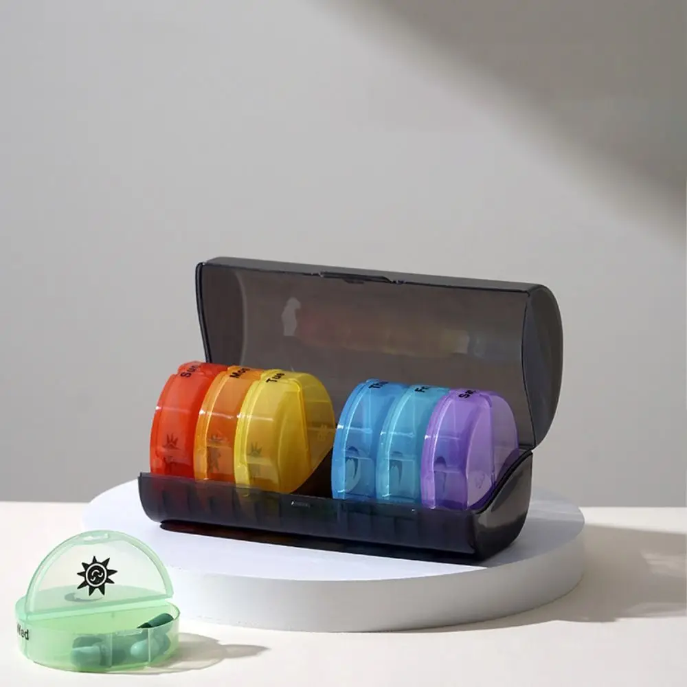 Drug Container 7-Day Splitter Pill Organizer 14-Grid AM/PM Compartments Rainbow Pill Box Week Mark Dust-proof