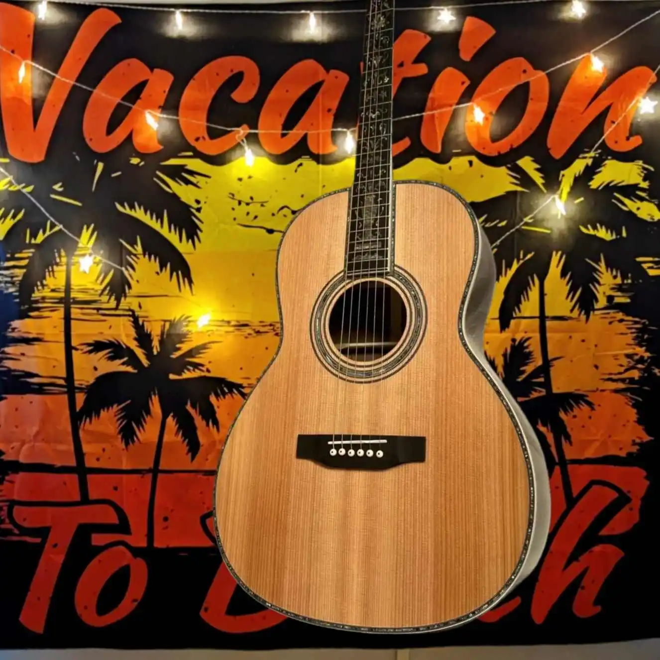 

00045 Brown Acoustic Guitar Ebony Neck Red Cedar Body Solid Top SBeginner Guitar Free Shipping Abalone Shell Large Vase Pattern