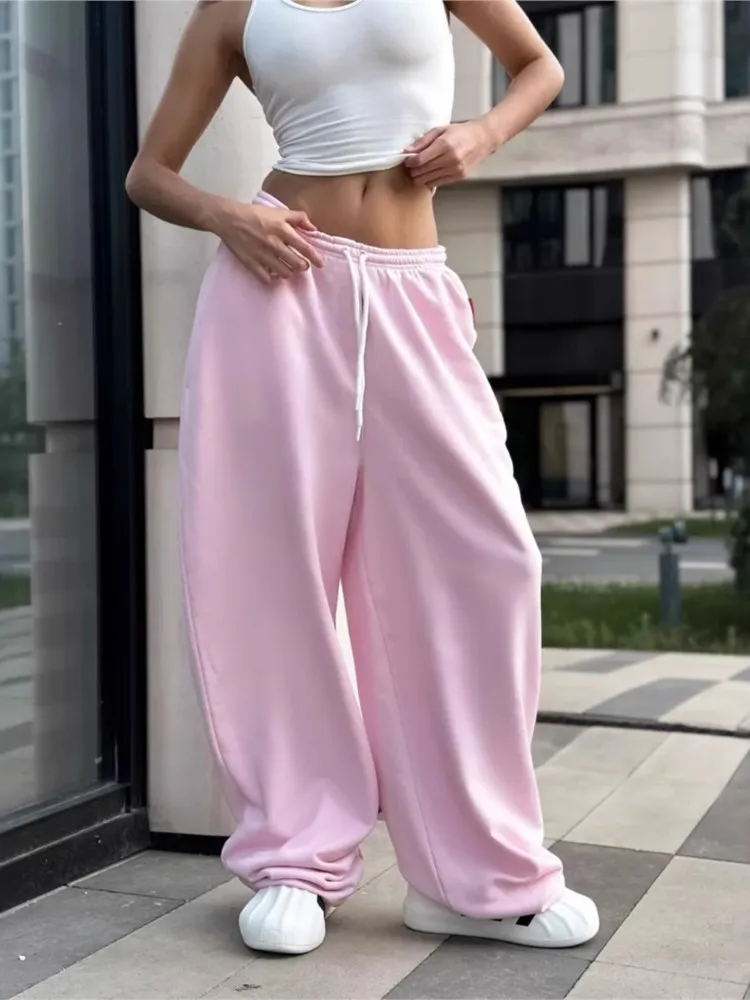 Spring And Autumn Simple Commuting Lace-up Casual Pants New Y2k Women's Personality Street Loose Fashion Waist Wide-leg Trousers