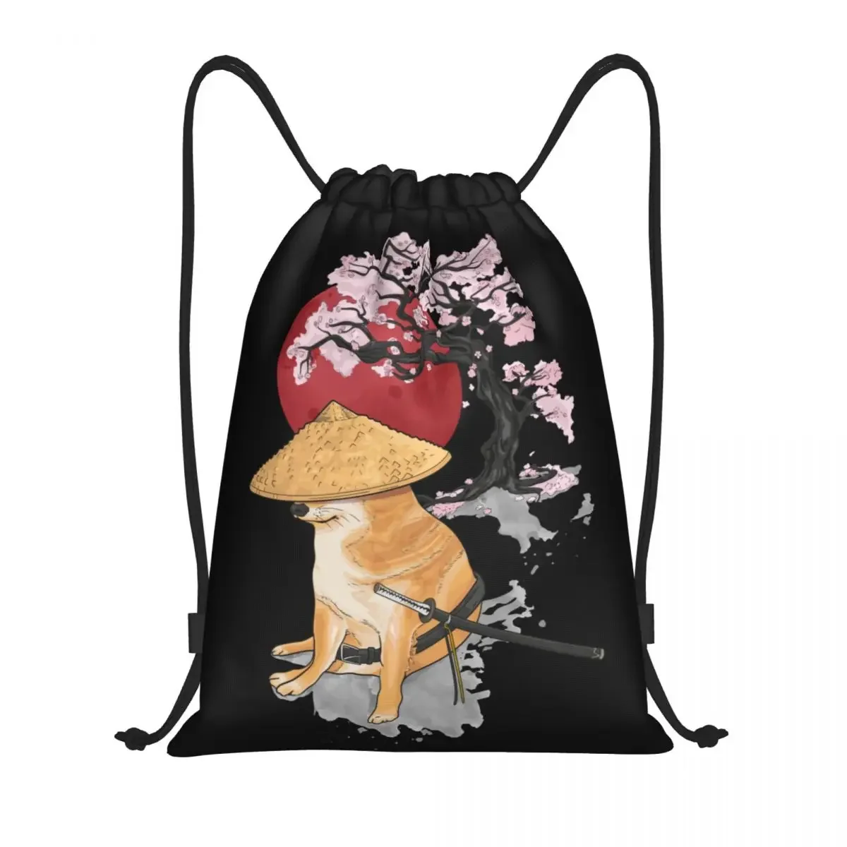 

Custom Samurai Japanense Cheems Meme Drawstring Bag for Shopping Yoga Backpacks Women Men Sports Gym Sackpack