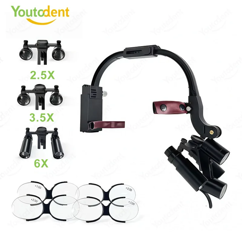 Dental Loupe Magnification Binocular 6X 2.5X 3.5X  Single Battery With 5W LED Light Surgical Headlight for Dentist Medical Lamp