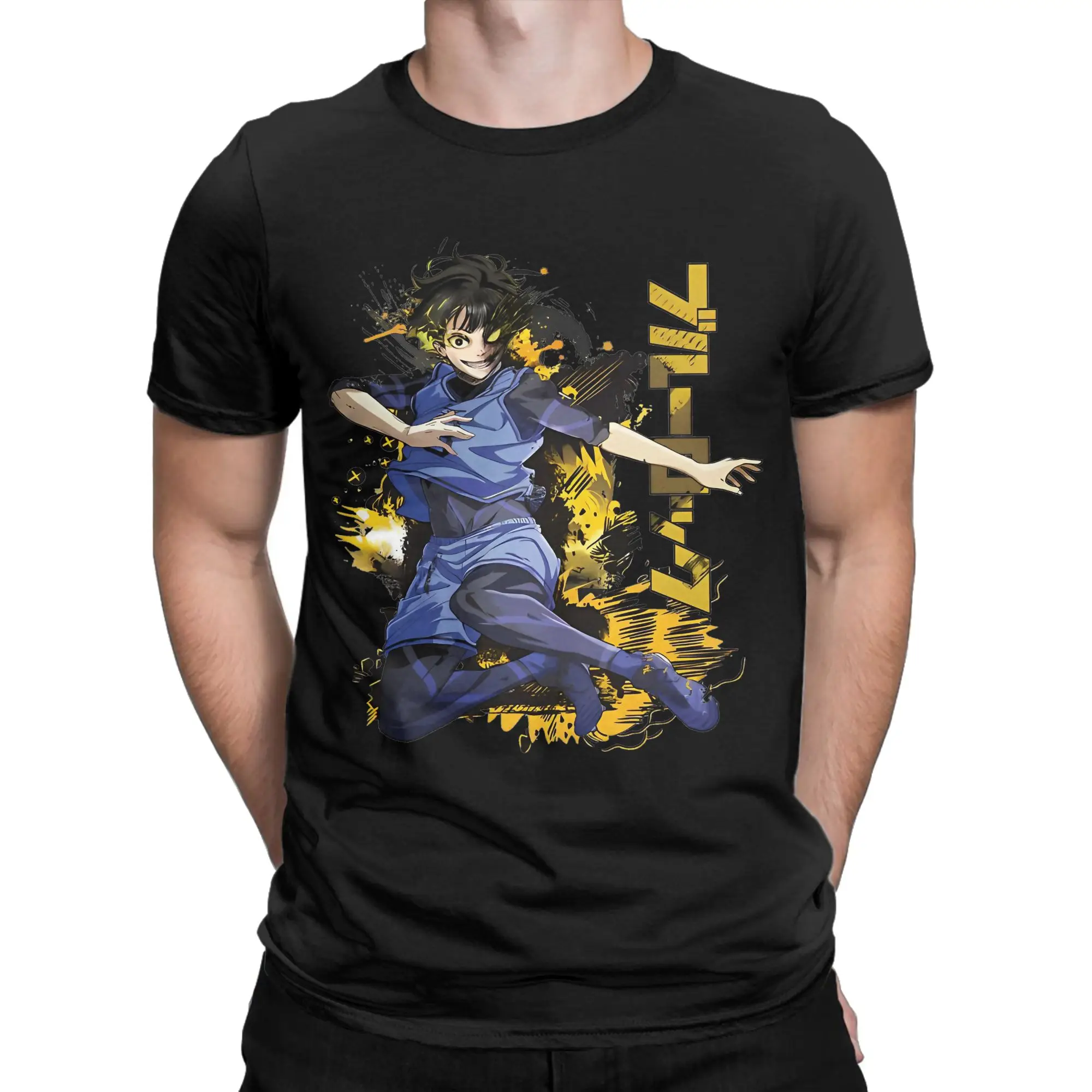 Blues Locks  Bachira Meguru T Shirt Men's Cotton Tops Casual  Round Neck Short Sleeve