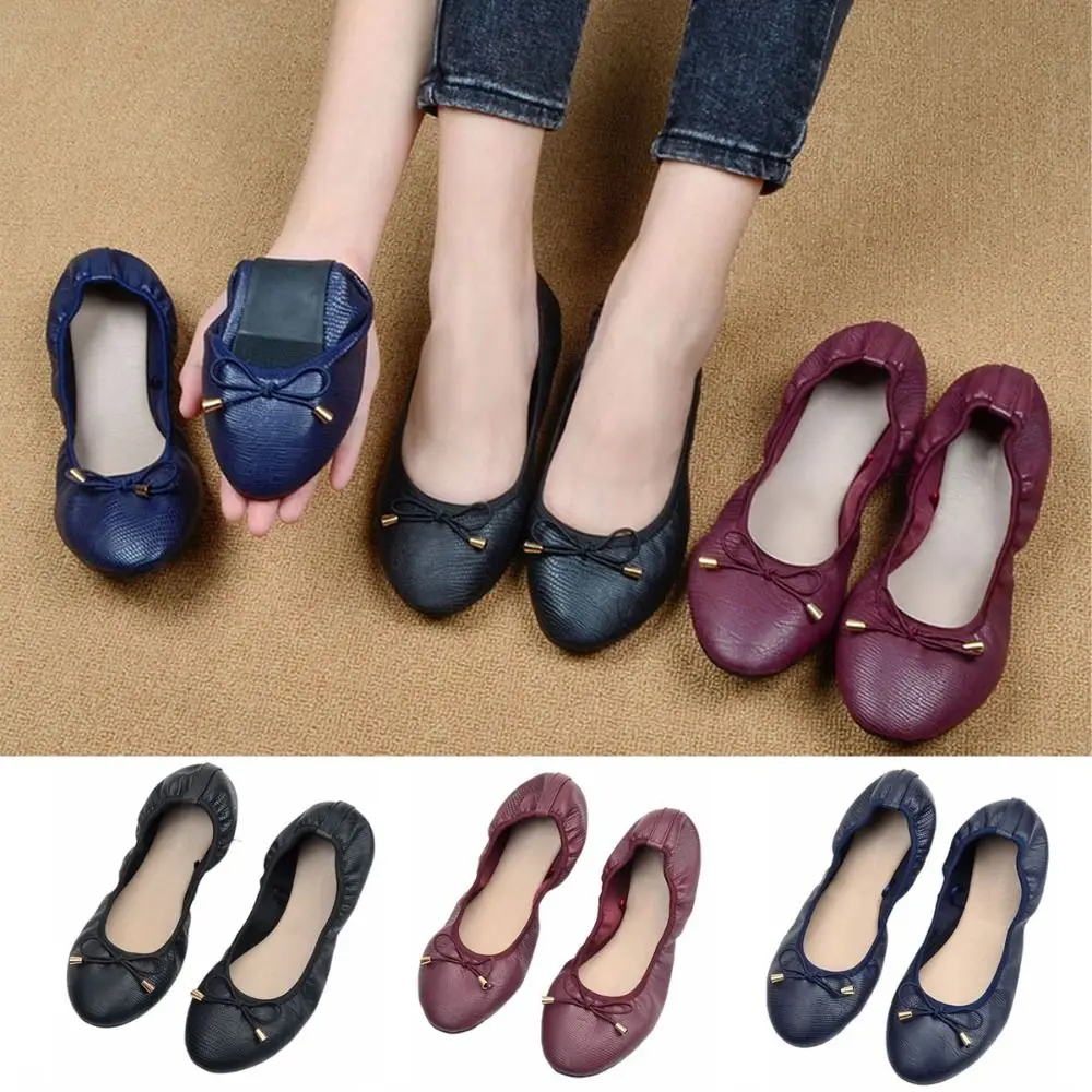 

Sweet PU Ballet Shoes Flats Women Soft Sole Chicken Rolls Dance Shoes Shallow Mouth Thread Bowknot Lightweight Foldable Shoes