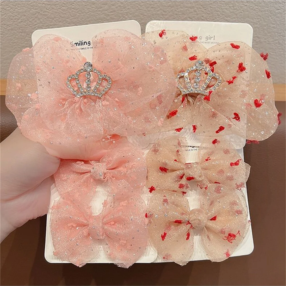 Bow Children Hairpins Sweet Organza Fairy Hair Accessories Polka Dot Crown Headdress Korean Princess Style Hairpins Wholesale