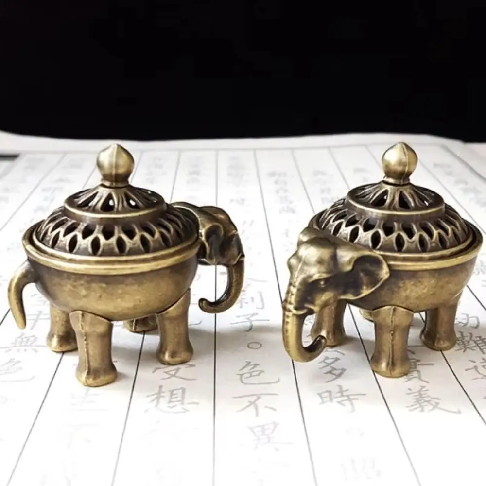 Vintage Alloy Sandalwood Incense Burner Elephant Lucky Hollow Out Lotus Incense Censer Year of the Horse Mini Three Legged Stove
