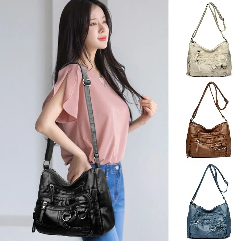 Fashion Soft Shoulder Bag PU Leather Large Capacity Crossbody Bag Multi-Layer Satchel Handbag for Women