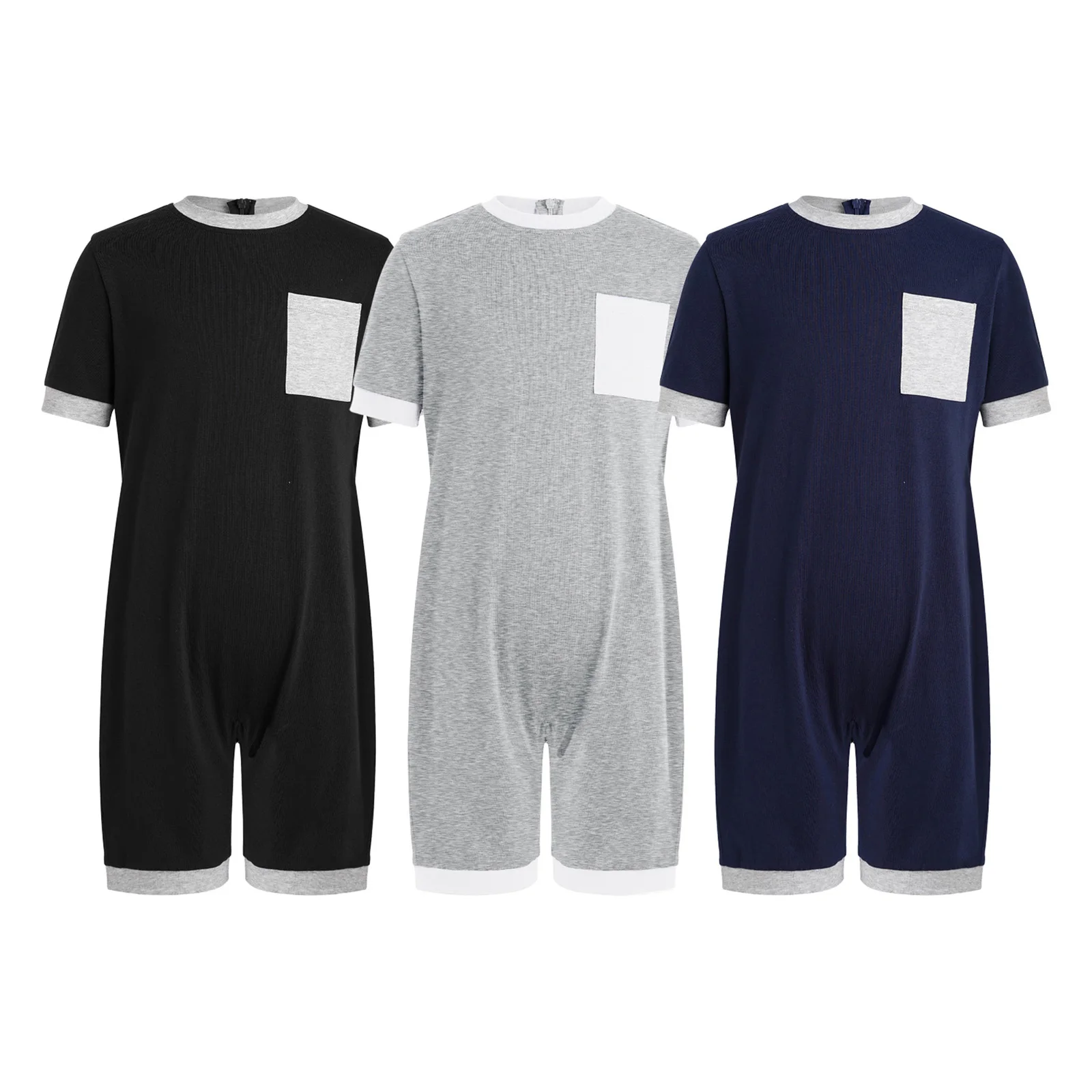 3Pcs Unisex Kids Special Needs Adaptive Clothing Autism Sensory Boys Girls Anti-Strip Jumpsuit Short Sleeve Back Zipper Bodysuit - view 4