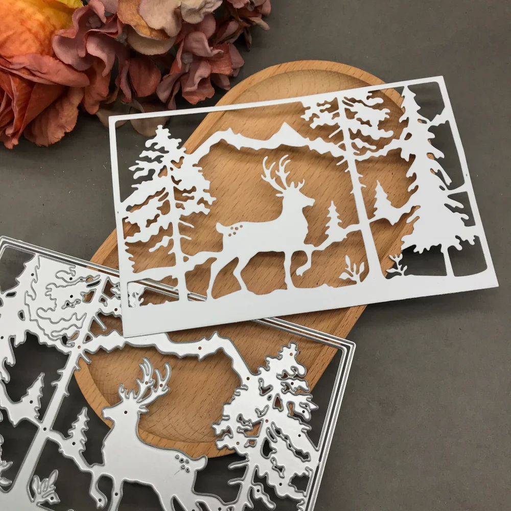 

1pcs metal cutting dies cut die mold Forest Deer Frame Scrapbook paper craft blade punch stencils dies