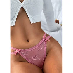 SP&CITY Thin Lace Sexy Transparent Thongs Mesh Women's Underpants Hollow Out Panties Sex String Crotch Cotton Seamless Briefs