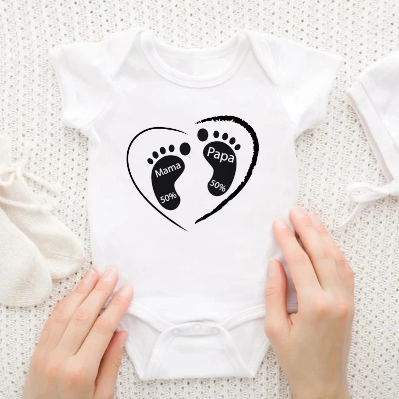 50% Mommy 50% Daddy Print Baby Bodysuit Cotton Newborn Jumpsuit Funny Infant Short Sleeve Romper Toddler Boys Girls Clothes
