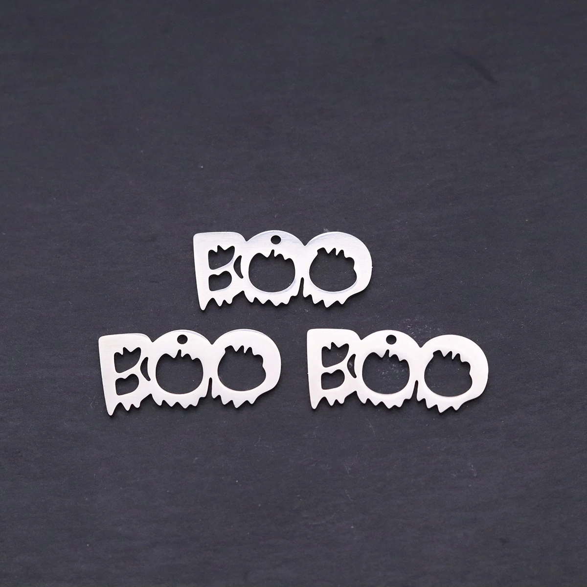 3pcs Stainless Steel BOO Letter Ghost Charms Halloween Pendants For DIY Earring Necklace Jewelry Making Spooky Craft Accessories