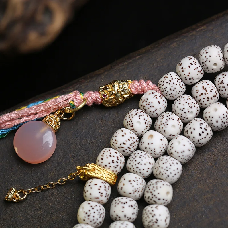 108 natural star moon bodhi beads, collarbone chain, cultural toys, glass agate accessories, nine tailed fox thangka pendant