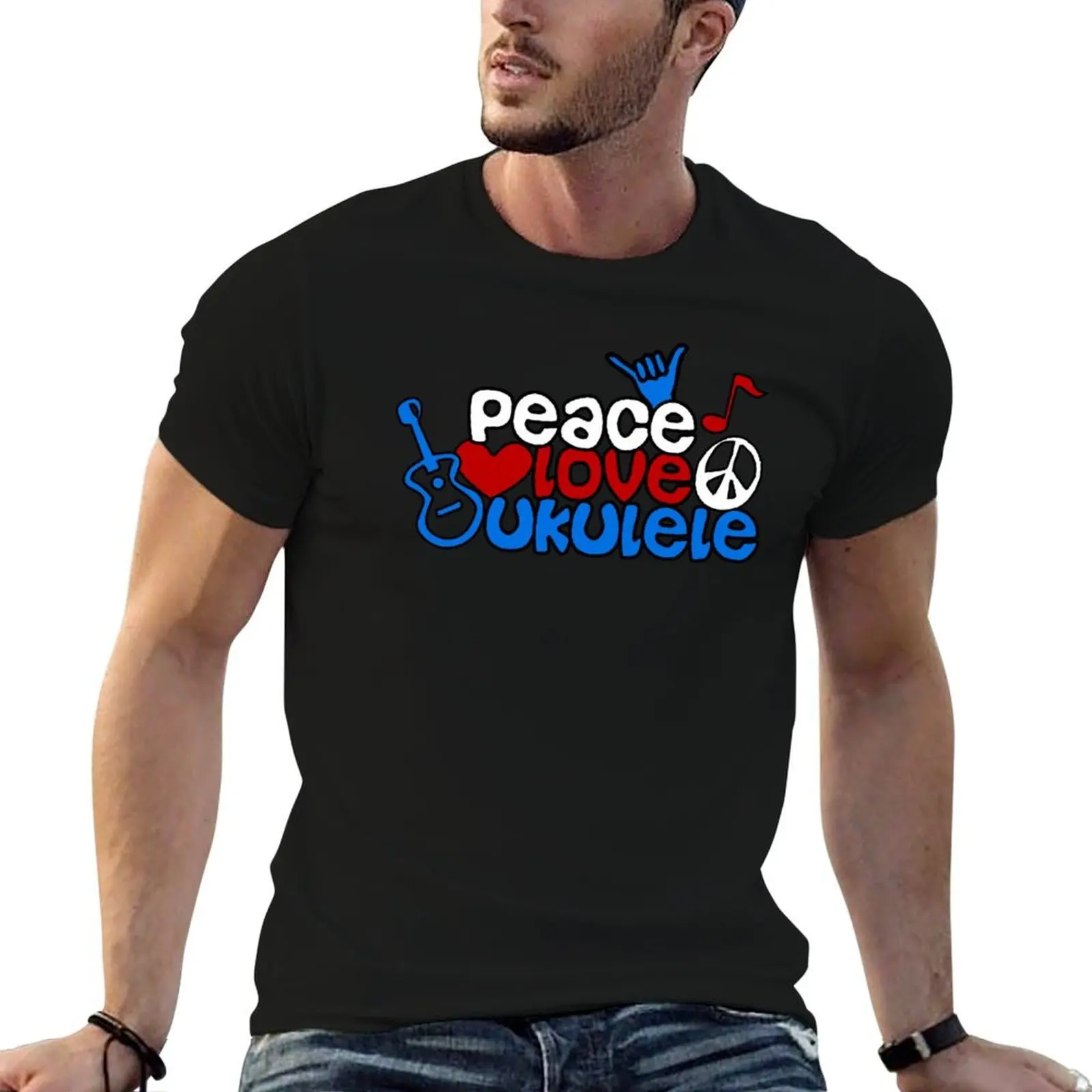 Ukulele Love Peace T-Shirt man t shirt luxury t shirt personalised t shirts for man graphic vintage T-shirt